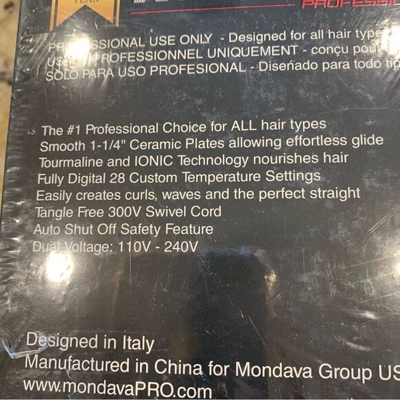 Mondava Professional Ceramic Tourmaline Flat Iron Hair Straightener-New in Box - Picture 5 of 7